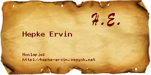 Hepke Ervin névjegykártya